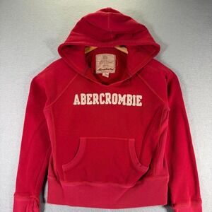 Vintage Abercrombie & Fitch Womens‎ Red Hoodie Sweatshirt Athleisure Distressed